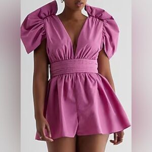 NWT - Express V-Neck Puff Sleeve Pleated Romper Purple Size 8